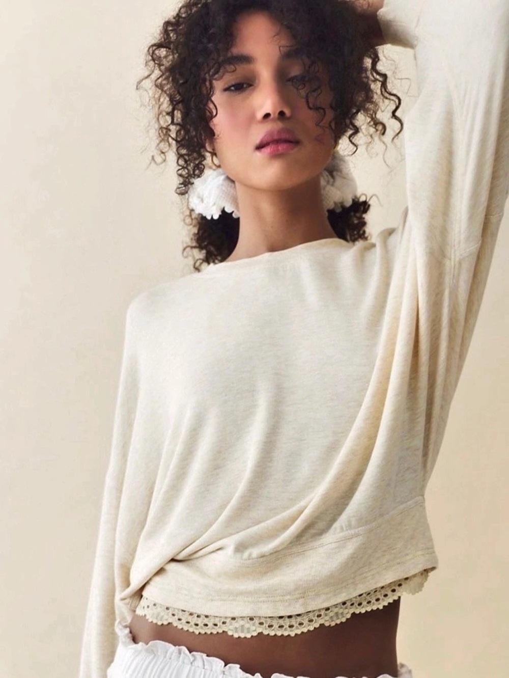 Free People Only You Long Sleeve Cropped Top in Cream